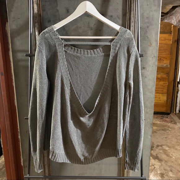 Inhabit Grey Open Draped Back Linen Sweater - Picture 6 of 16